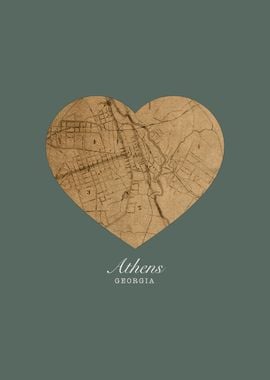 Athens Georgia City Heart Street Map Love