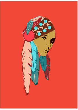 Indian girl with feathers poster