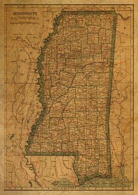 Vintage Map Mississippi