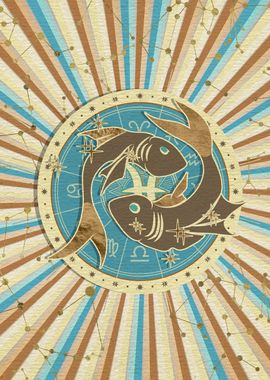 Vintage Pisces Zodiac Art