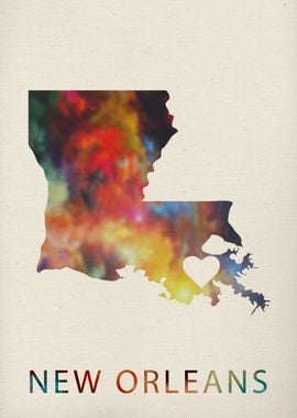 New Orleans Watercolor Map