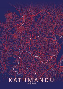 Kathmandu Dark Blue Map