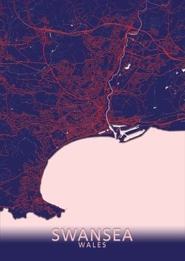 Swansea Dark Blue City Map