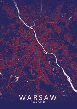 Warsaw  Dark Blue City Map