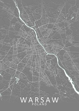 Warsaw Grey City Map