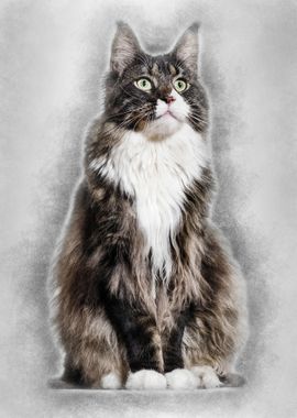 Maine Coon cat sitting and