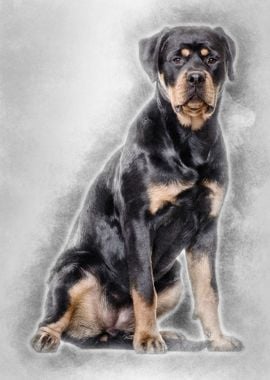 Rottweiler dog sitting aga