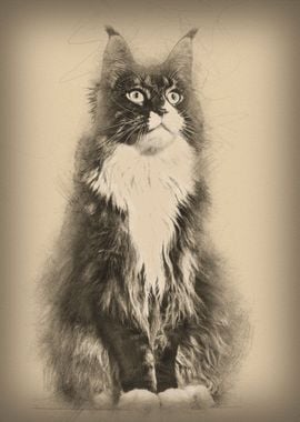 Maine Coon cat sitting and