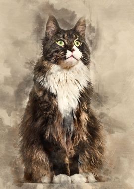 Maine Coon cat sitting and