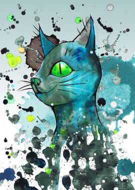 Wild blue grunge cat