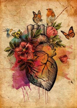 floral heart in watercolor