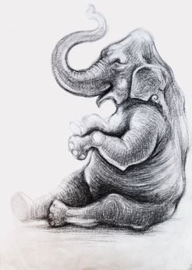 Elephant Sit Art Drawing