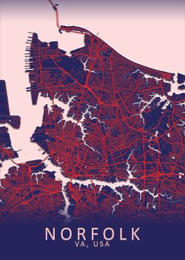 Norfolk VA USA City Map