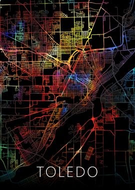 Toledo Ohio Watercolor Map