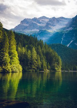 water body amidst mountain