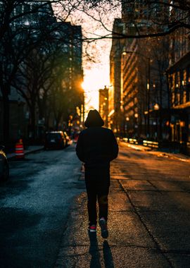 Man walking in dawn