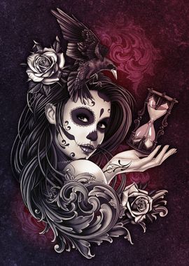 Sugar Skull Girl with Bird