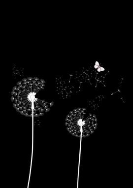 Dandelions Butterfly BW