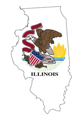 Illinois Outline Map Flag