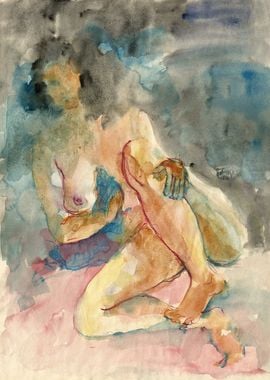 Nude woman watercolor