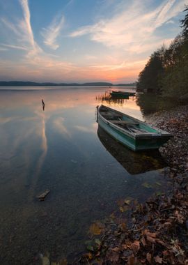 Sunset Lake With Fisherman