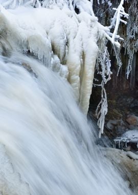 Waterfall In Winter With B