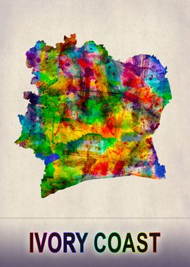 Ivory Coast Map Watercolor