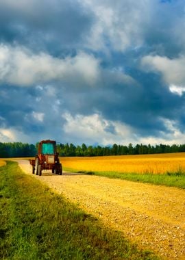 Tractor On The Road And Ce