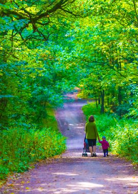 Mother With Stroller And B