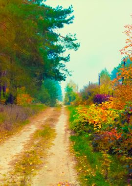 Rural Dirt Road In Autumn 