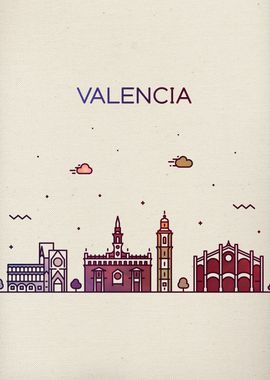 Valencia City Skyline Art