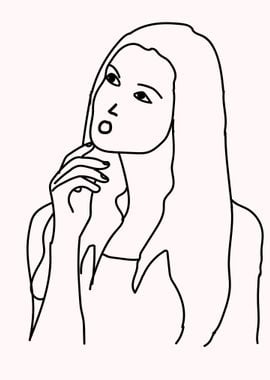 Woman thinking line art