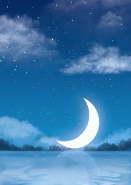 crescent moon starry sky