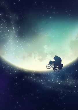 Panda at the Moon on Bike