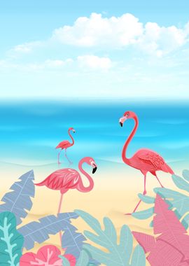 Flamingos on the Beach