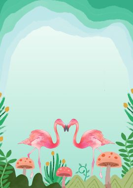 Two Flamingos making heart