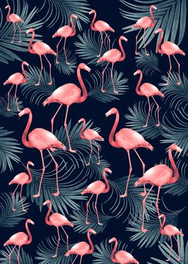 Summer Flamingo Palm Night