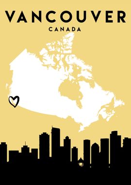 Vancouver Map Canada Heart