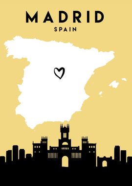 Madrid Map Skyline Spain