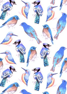 Blue watercolor birds