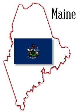 Maine State Map and Flag