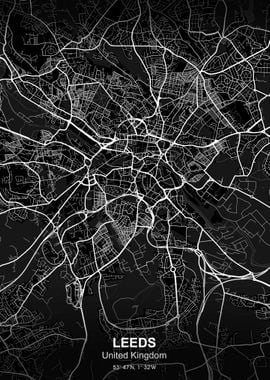 leeds city map black