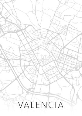 Valencia Spain City Map BW