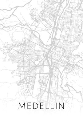 Medellin City Map BW Art