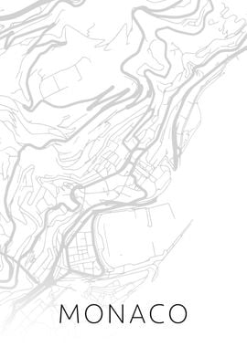 Monaco City Map BW Art