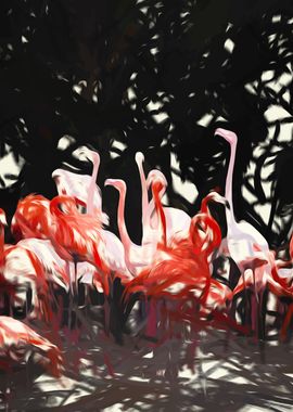 Flamingoes Under The Tree