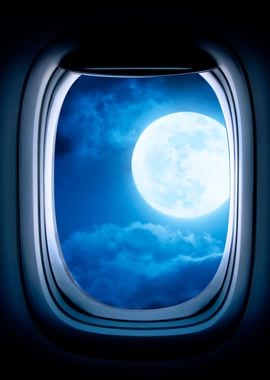 Airplane porthole Moon