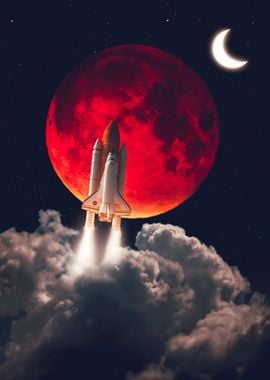 Red Moon Rising and Clouds