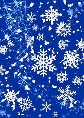 Christmas Snowfall On Blue