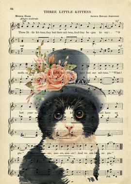 Lady cat and sheet music